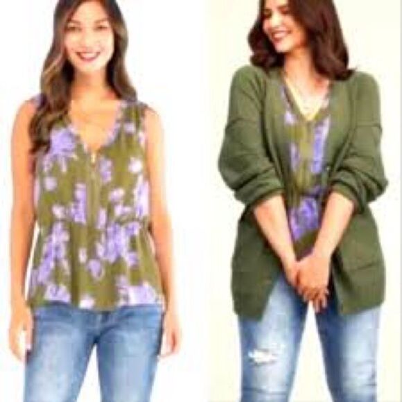 CAbi Celebrity Top Sleeveless Pop Flower Zipper Accent Med Tank Style #4184  A - Picture 8 of 8